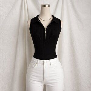 Boston Proper Half Zip Ribbed Top S